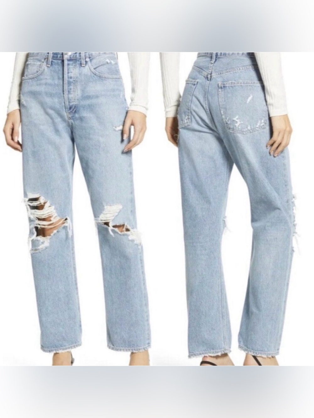 AGOLDE 90s Mid Rise Loose Fit Fall Out Light Wash Distressed Jeans Size 23